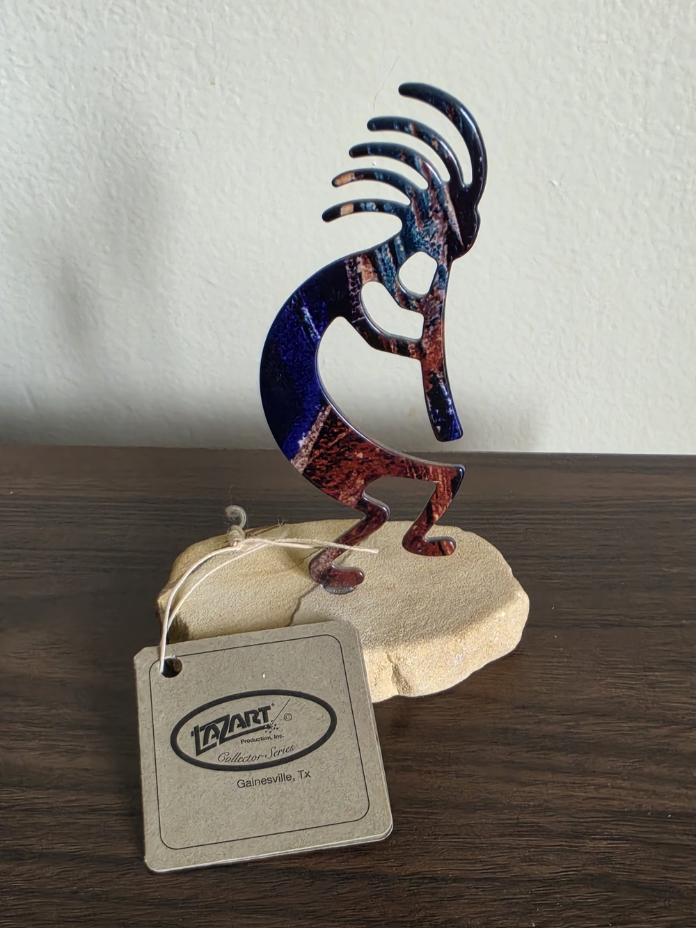Kokopelli Metal Art Sculpture in Blue and Brown